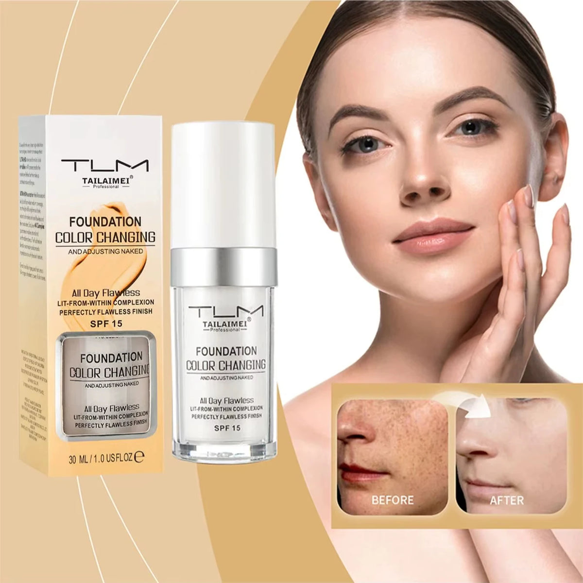 Color Changing Foundation SPF15 Hydrating Skin Tone Adjust Liquid Foundation Natural Coverage Face Cosmetics