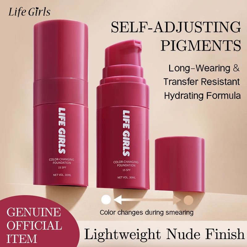 Life Girls Color Changing Foundation SPF15, Skin-Adapting Liquid Makeup, Hydrating Lightweight Buildable Natural Finish 30ml