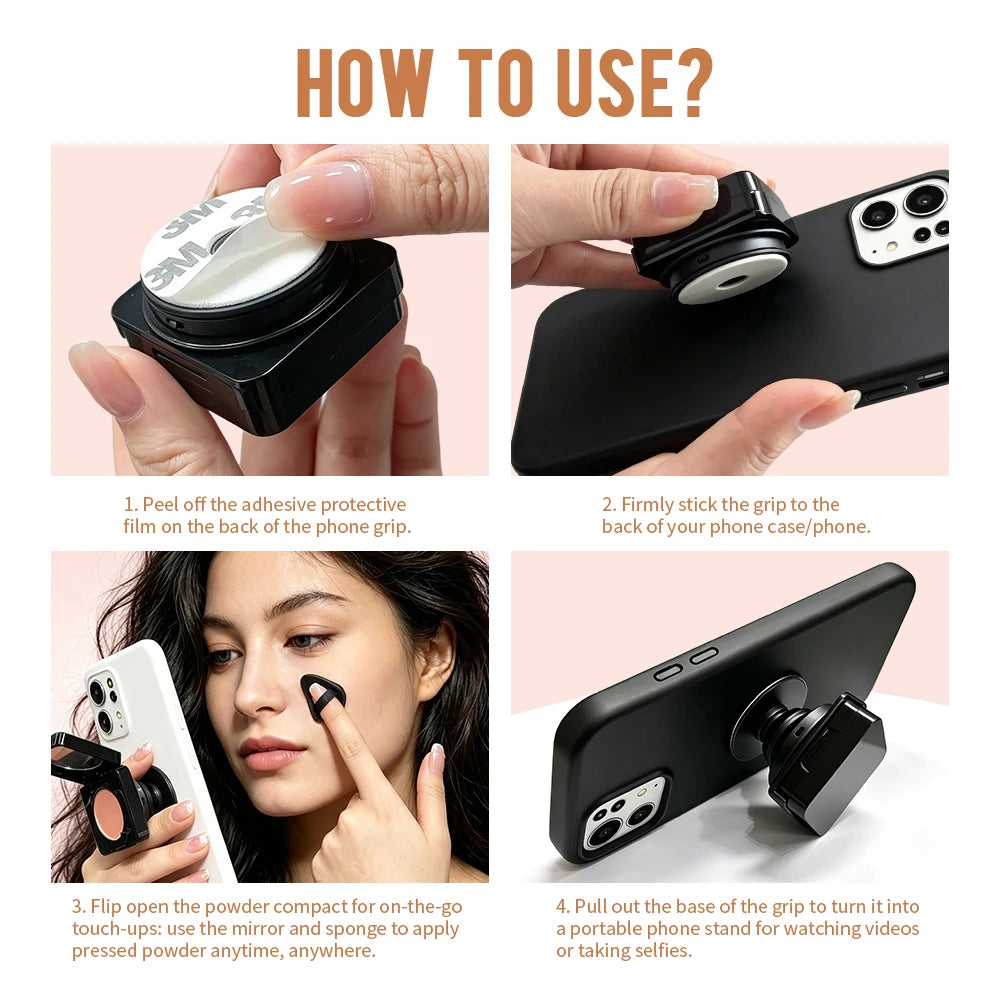 2-In-1 Oil Control & Makeup Setting Pressed Powder Long Lasting Blur Pores Matte Pressed Powder with Phone Grip Woman Cosmetics