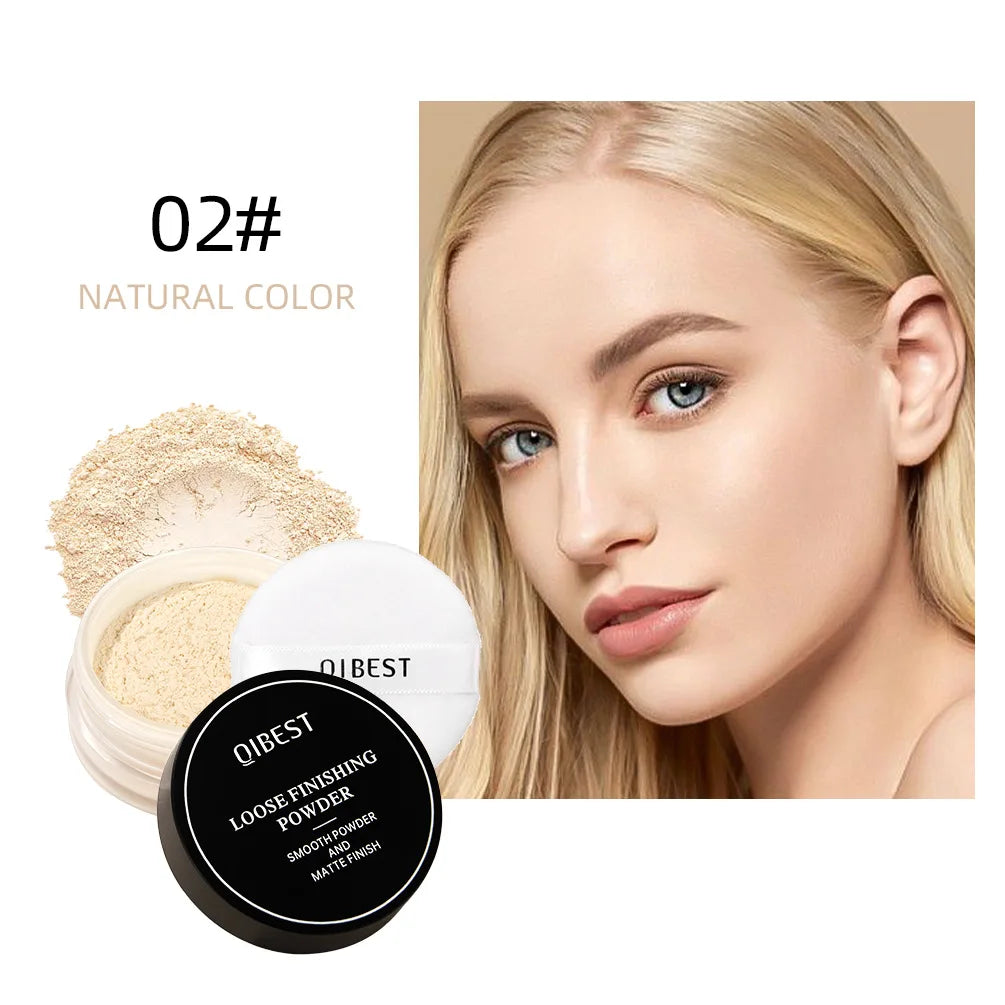 QIBEST Loose Powder Setting Powder Long Lasting Brightening Oil Control Full Coverage Smooth Natural Face Makeup Cosmetics