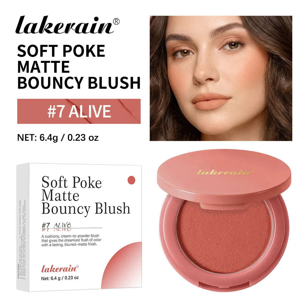 Lakerain Soft Poke Matte Blush Long Lasting Luminosity Fresh Silky-smooth Skin Finish Moisturizing Natural Matte Bouncy Blusher