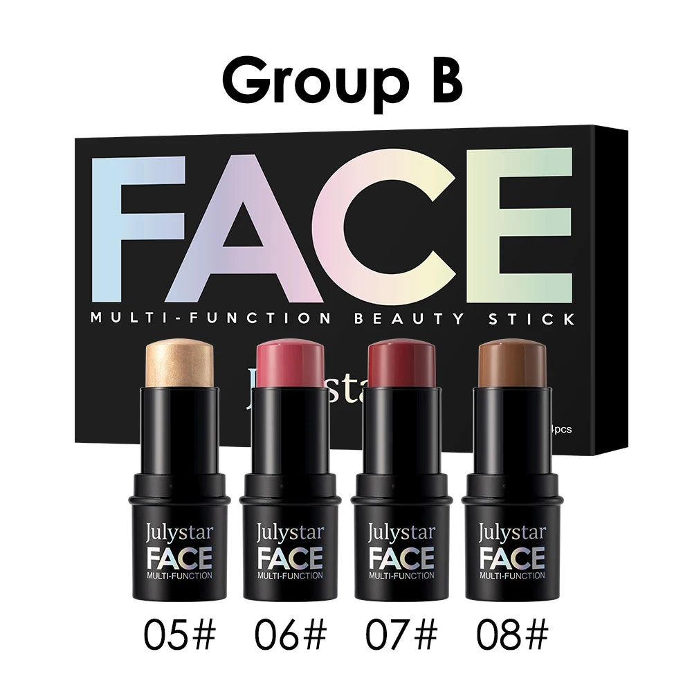 4-Pack CC Sticks Long-Lasting Highlighter Blush Contour Waterproof Makeup Sticks Ideal for Beginners Women Shiny Look Multifunct
