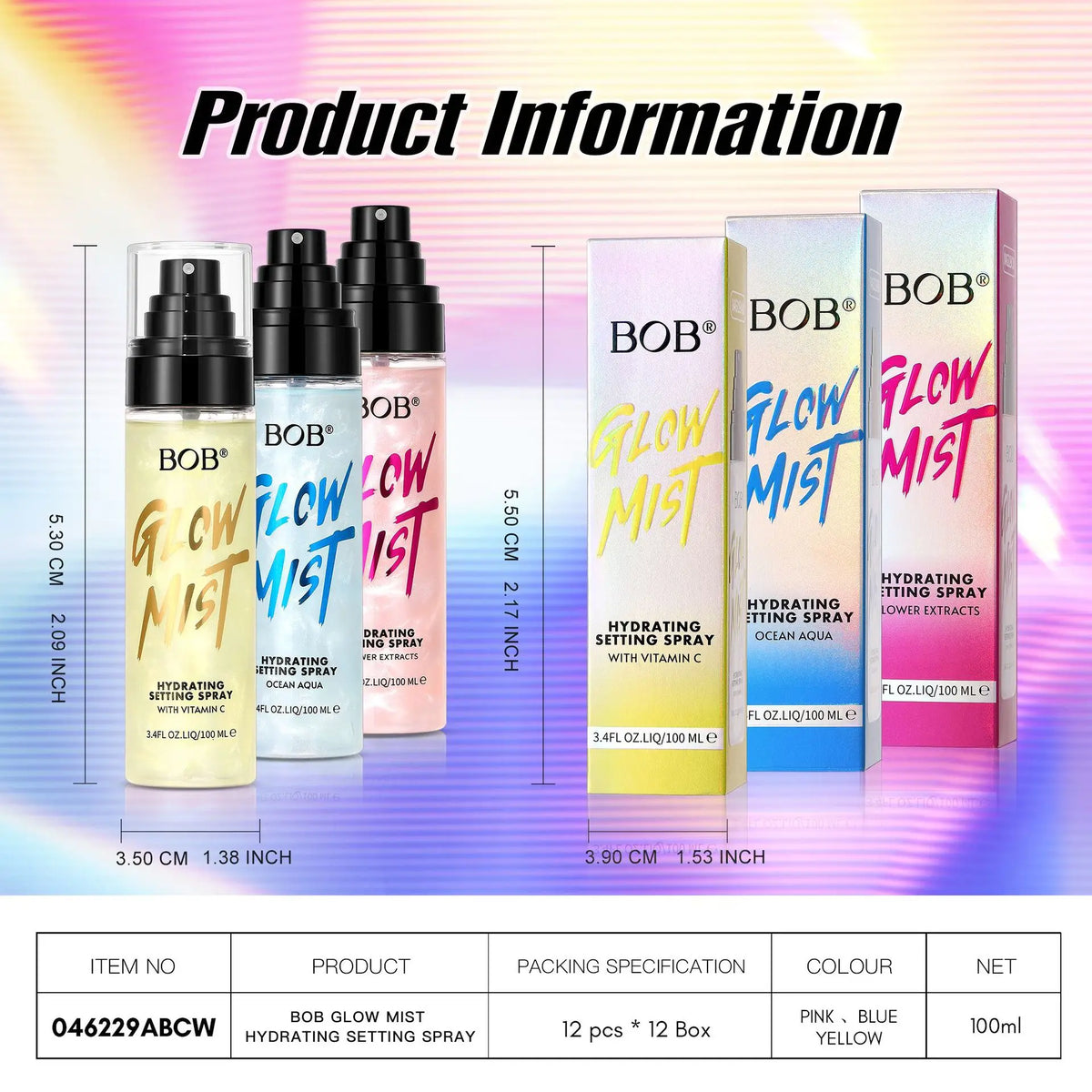 BOB Shimmer Setting Spray Hydrating Refreshing Non-Sticky Moisturizing Oil Control Long Lasting Makeup Fixer Cosmetics