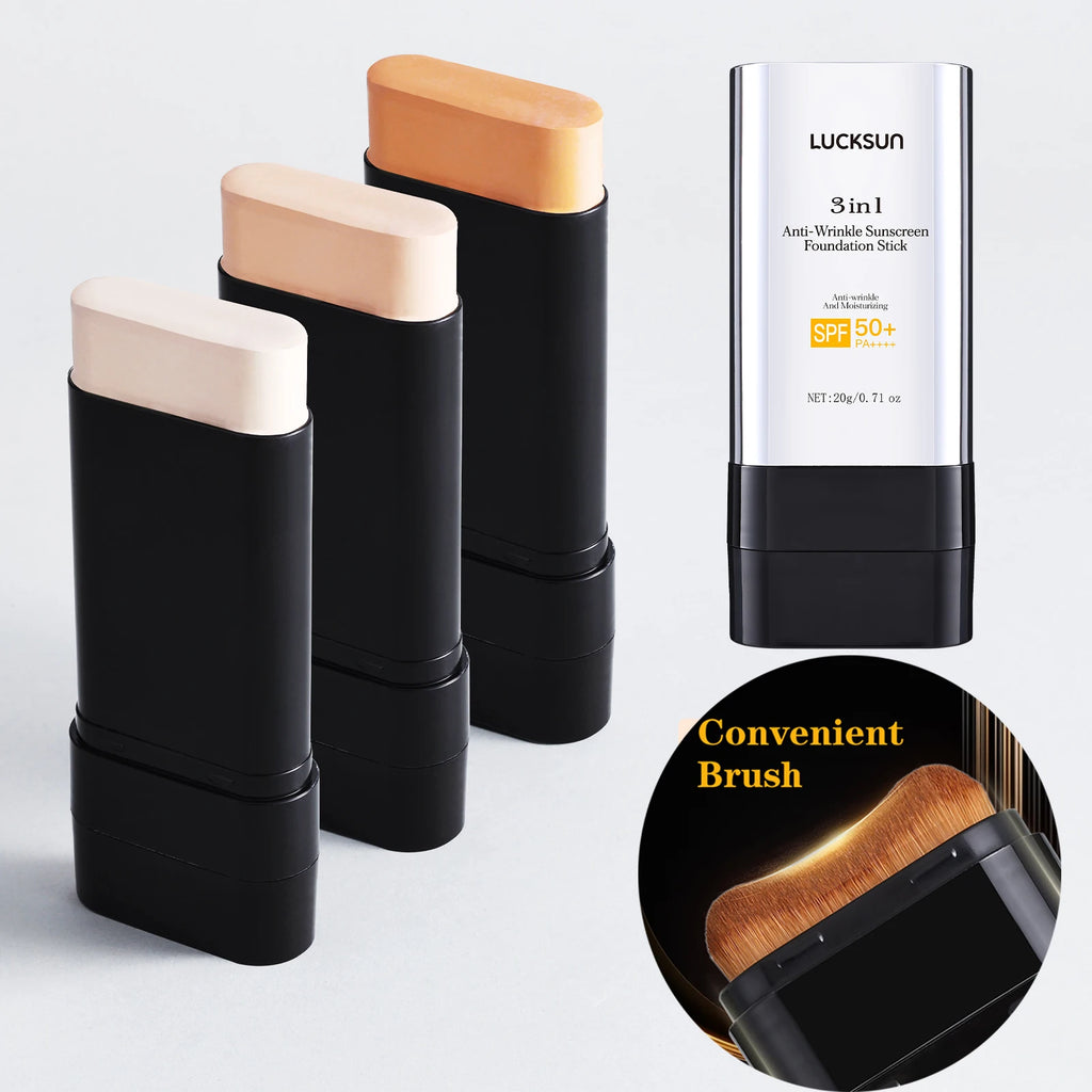Concealing Foundation Stick 3 Colors with Built-In Brush - Cream Finish Lightweight Oil-control Long Lasting Waterproof Formula