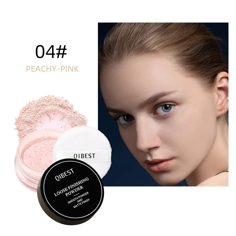 QIBEST Loose Powder Setting Powder Long Lasting Brightening Oil Control Full Coverage Smooth Natural Face Makeup Cosmetics