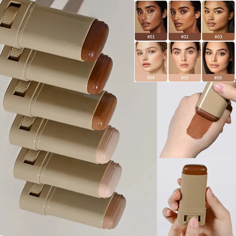 6 Colors Tinted Foundation Cream Stick, Waterproof Oil Control Concealer Foundation, Smooth Matte Full Coverage Makeup Stick