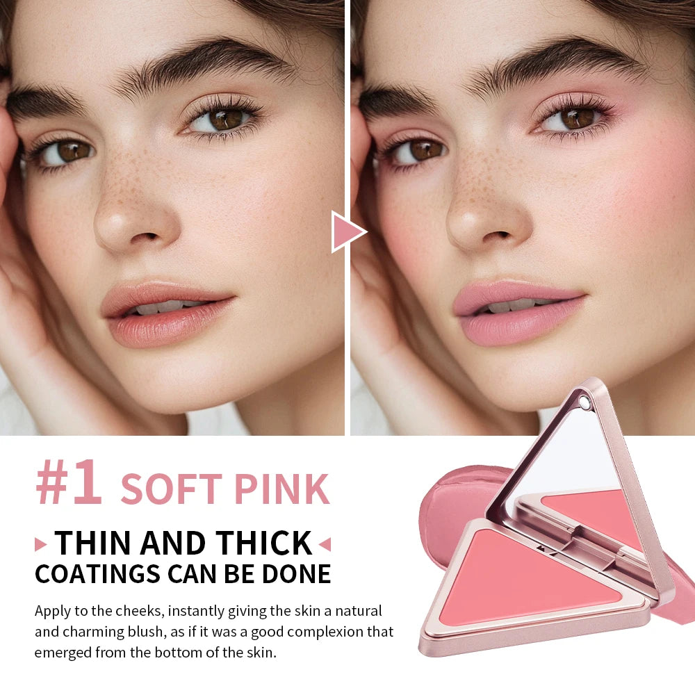 Lakerain Matte Cream Blusher Long-lasting Natural Makeup Triangle Box Design Oil-Resistant High Pigment Cream Blush Plate - AliExpress 66