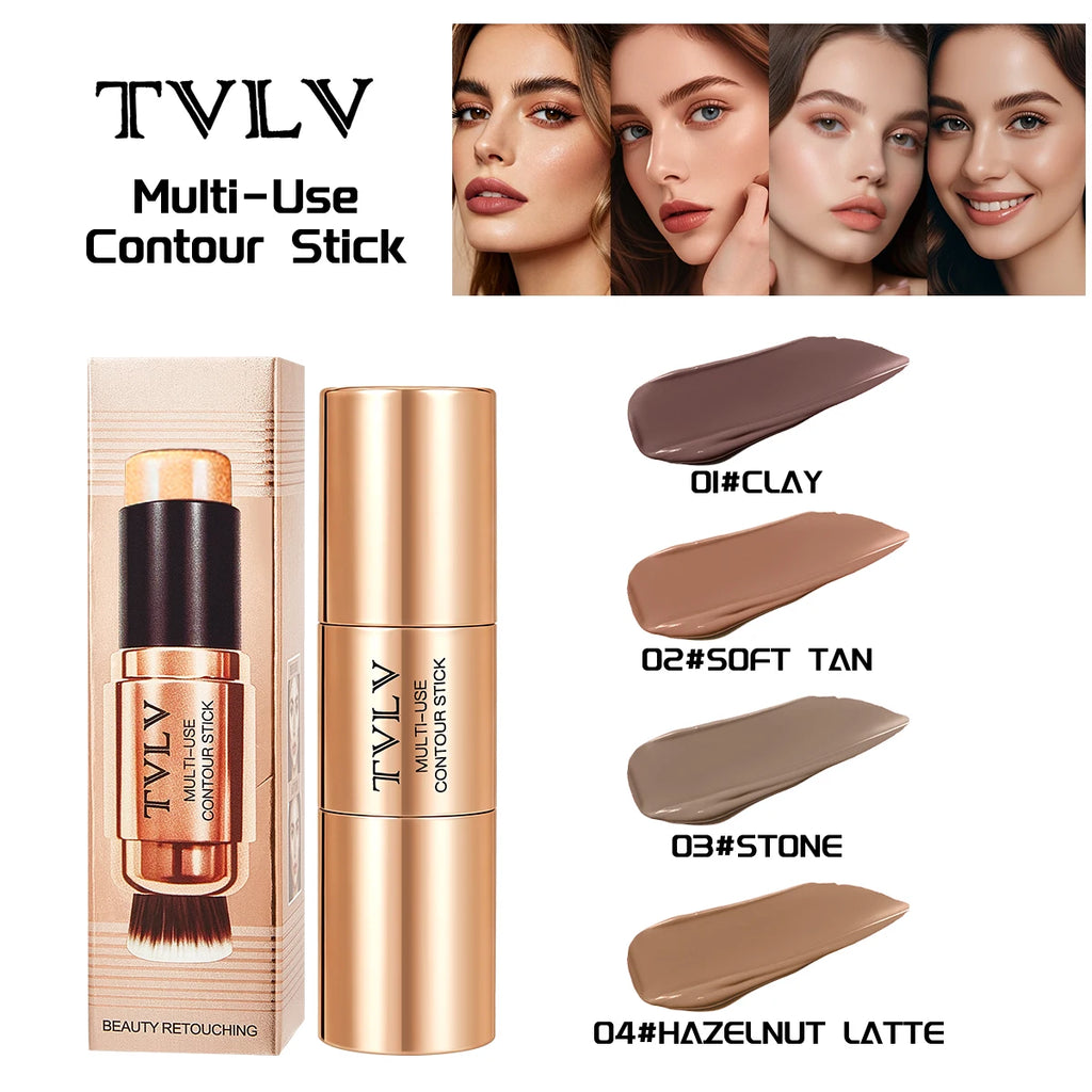 2-in-1 Contour Stick with Built-in Brush Waterproof Long Lasting Natural Face Shaping Bronzer Makeup