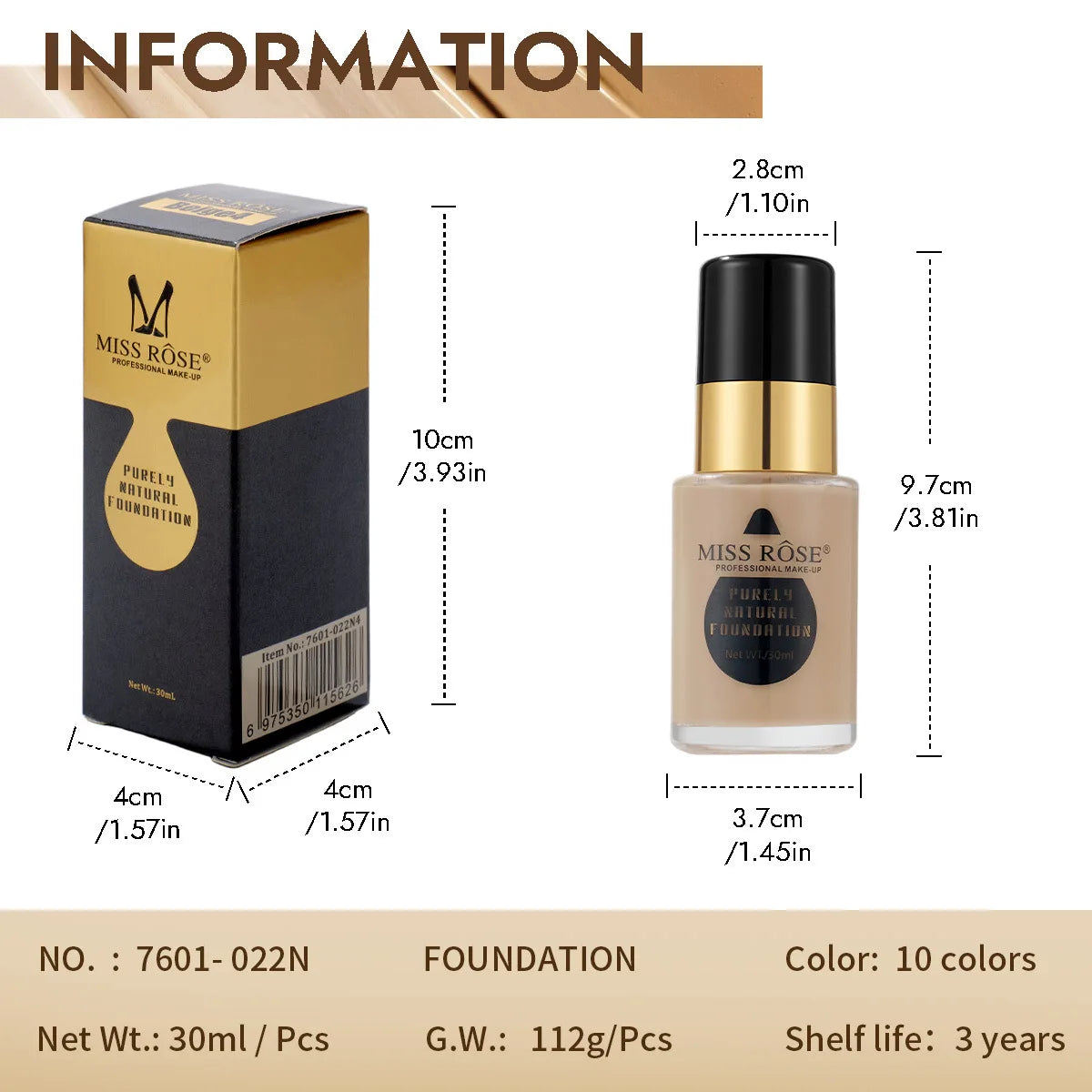 MISS ROSE 30ml Concealer Liquid Foundation Moisturizing Nourishing Lightweight Comfortable Wear Face Makeup Foundation Cream