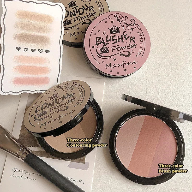 3 in1 Three Colors Powder Tray Blush Contouring Waterproof Long Lasting Delicate Natural Face Makeup - AliExpress 66