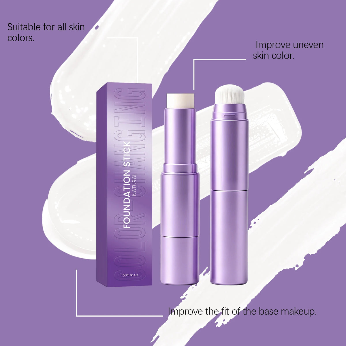 2 in 1 Color Changing Foundation Stick Waterproof Matte Full Cover Blemishes Pores Moisturizing Double-Headed Base Makeup Stick