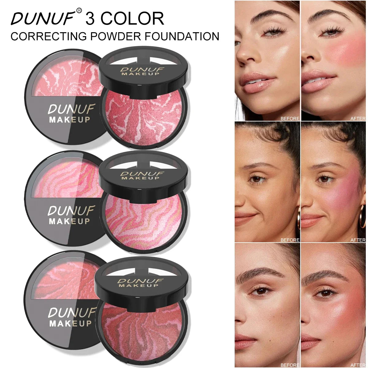 3 Color Blush Palette Waterproof Lightweight Breathable Long Lasting Smooth Baked Powder Blusher Correcting Foundation 60g - AliExpress 66