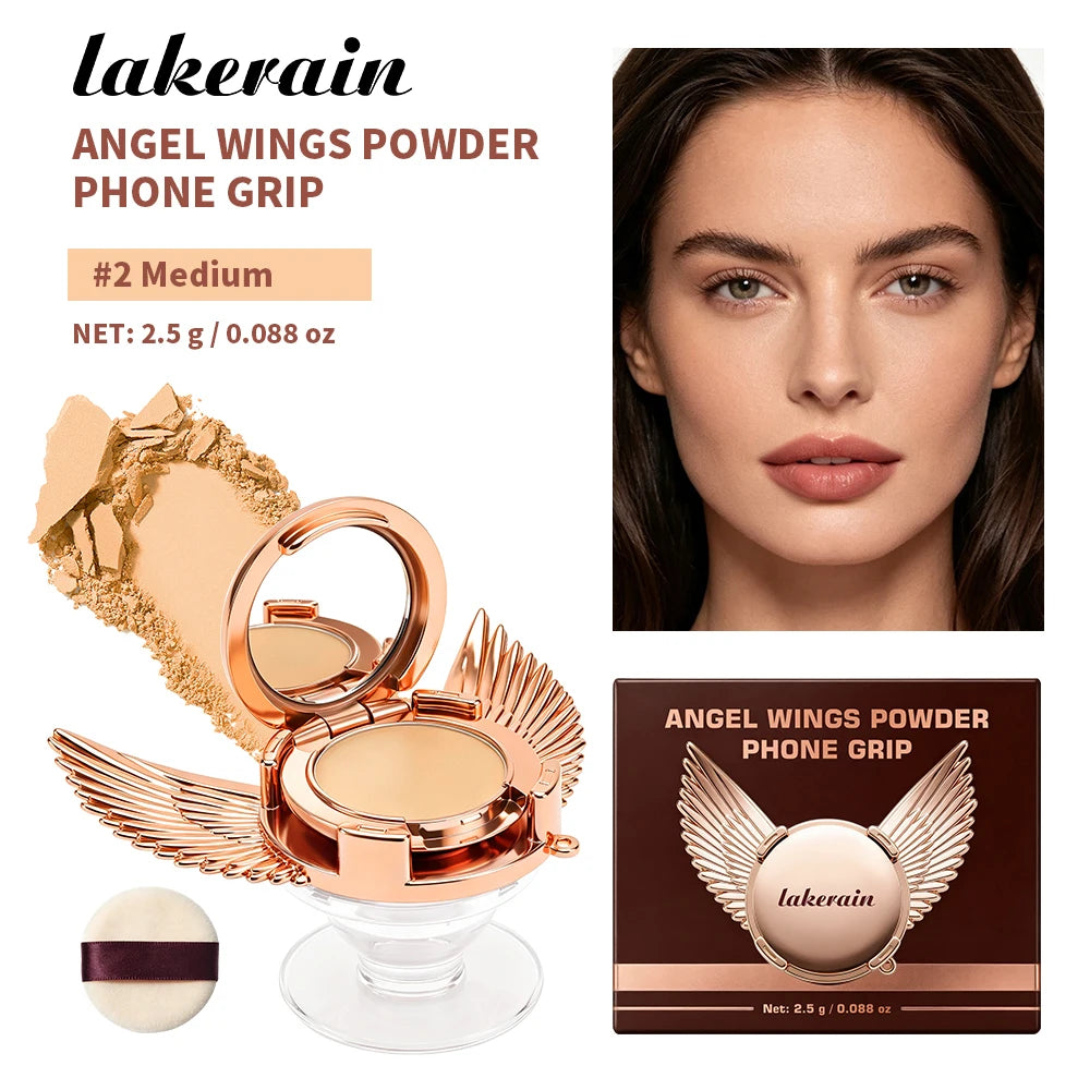 Angel Wings Phone Grip & Pressed Powder Soft Blur Makeup Finish Fine Soft-focus Powders Oil Control 2 IN 1 Phone Grip & Powder