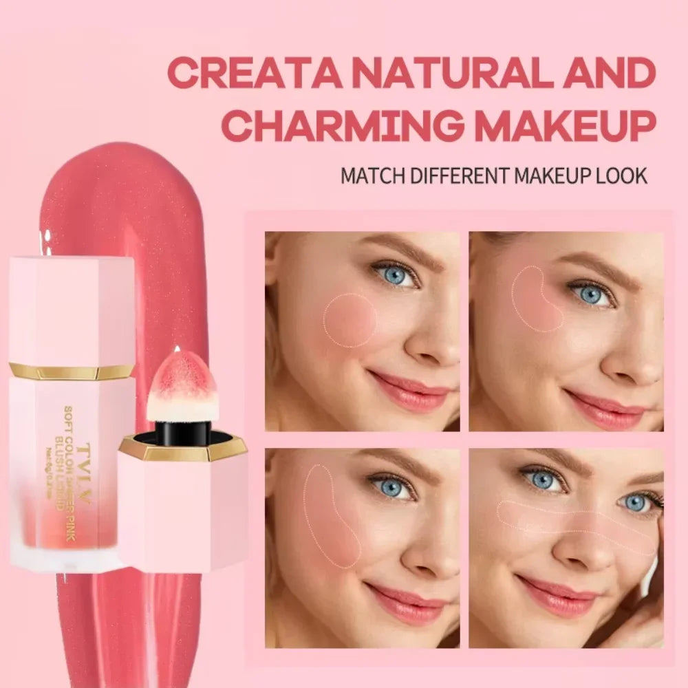 TVLV Water Light 6 Colours Velvet Liquid Blush Sponge Head Blusher Natural Lasting Brighten Facial Contour Blush Tint Makeup