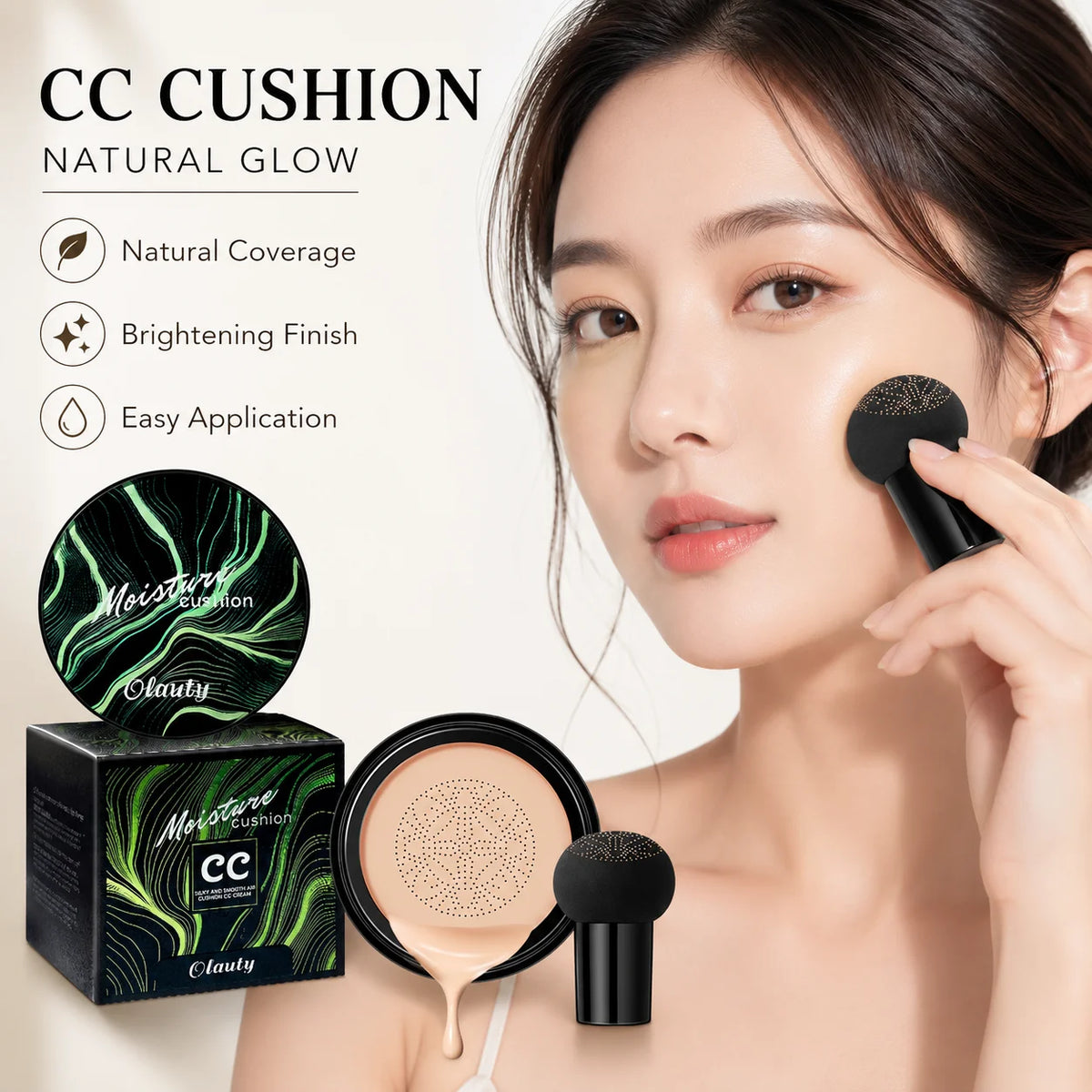 Moisture CC Cushion Foundation with Mushroom Sponge Long Lasting Hydrating Lightweight Flawless Coverage BB Air Cushion Makeup - AliExpress 66