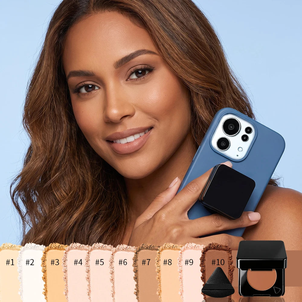 2-In-1 Oil Control & Makeup Setting Pressed Powder Long Lasting Blur Pores Matte Pressed Powder with Phone Grip Woman Cosmetics
