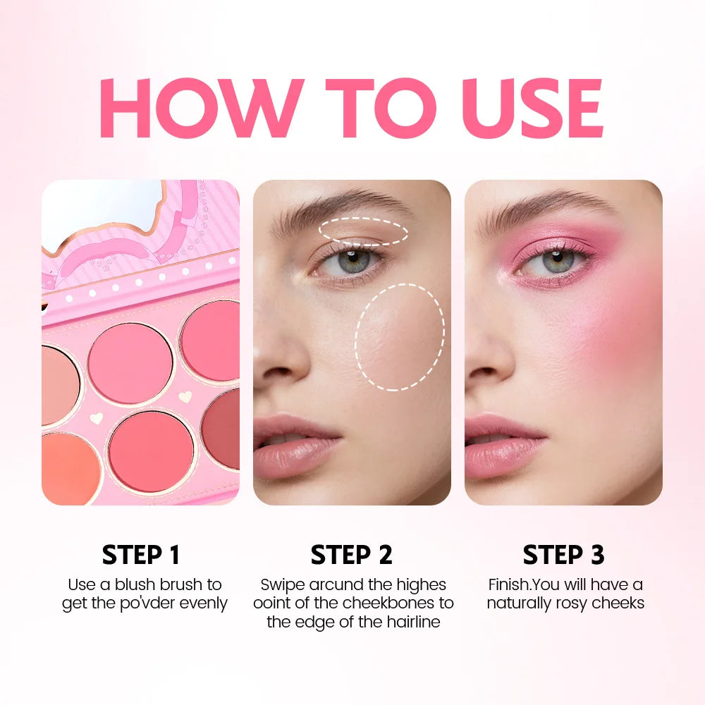 6 Colors Matte Blush Palette Natural Nude Expanding Tone Blusher Tray Brighten Complexion Blendable Powder Makeup Cosmetic Set