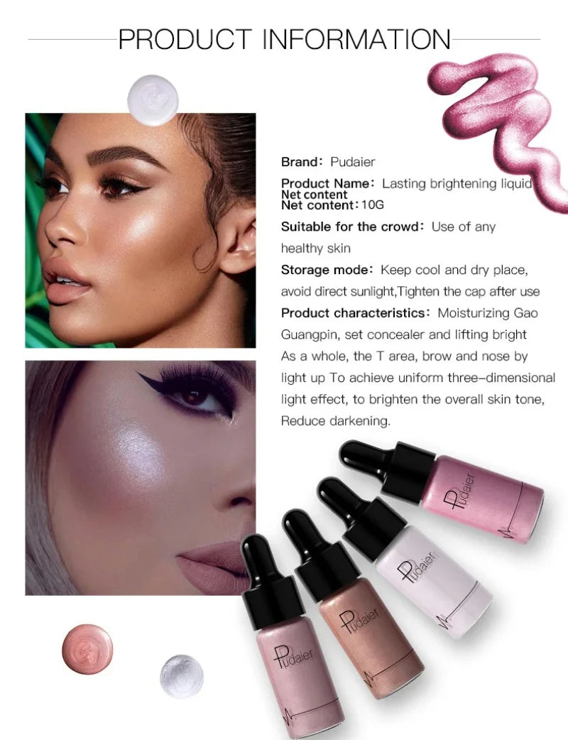 12 Color Liquid R Nude Contouring Face Brightener Glow Shimmer 3D Bronzer Highlighter Glitter Makeup Cream