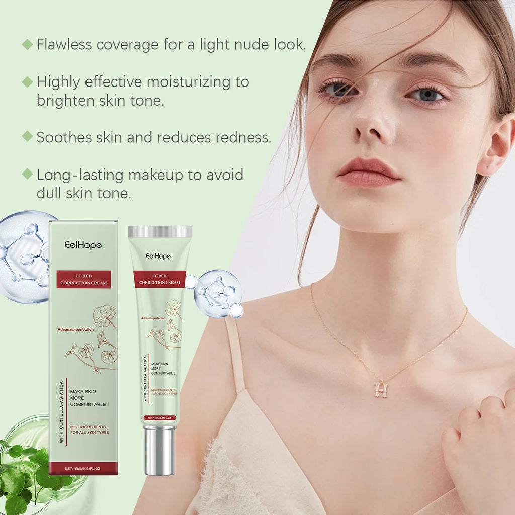 Cc Correction Cream Repair Redness Smooth Skin Brighten Complexion Lightweight Breathable Long Lasting Foundation Cover Pores