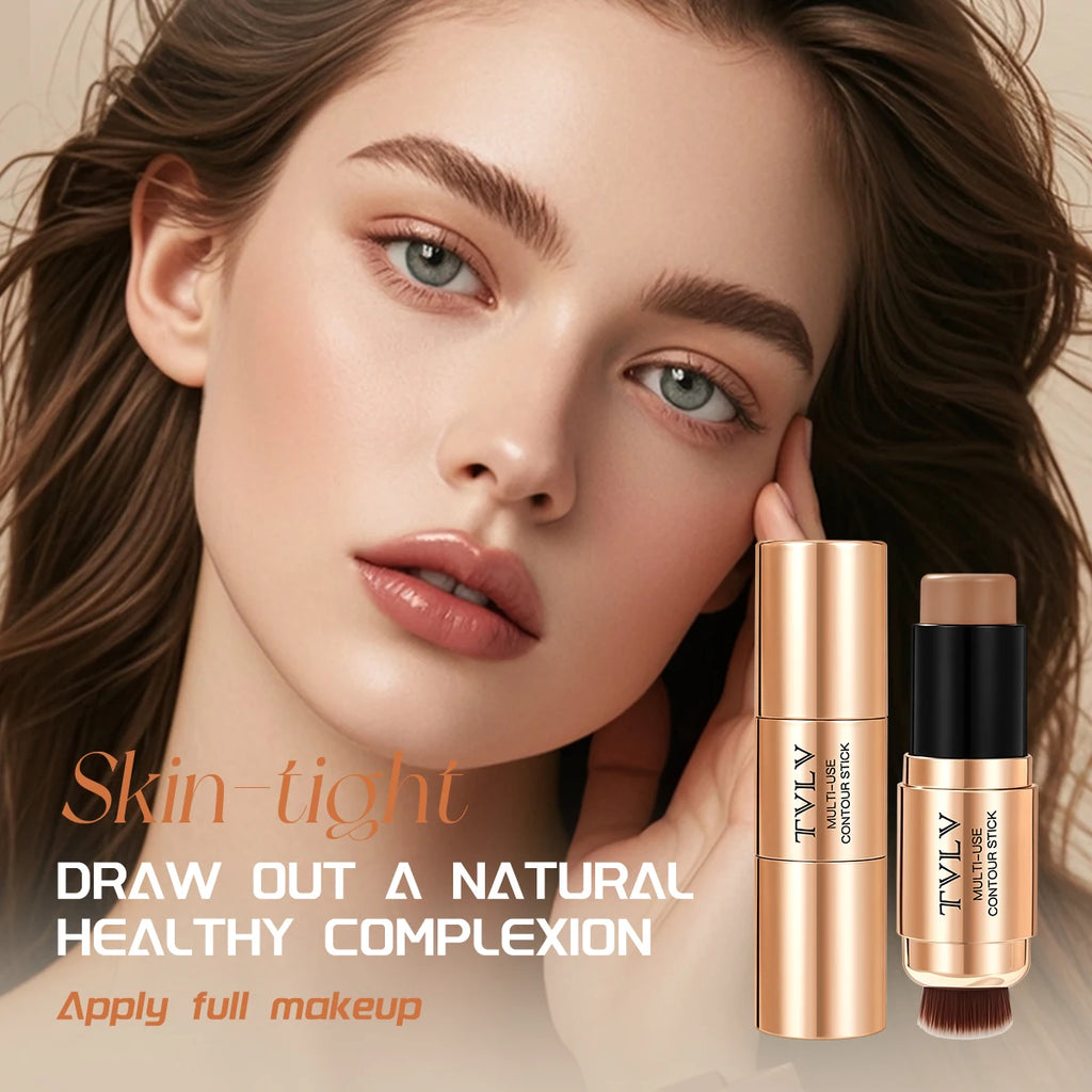 2-in-1 Contour Stick with Built-in Brush Waterproof Long Lasting Natural Face Shaping Bronzer Makeup