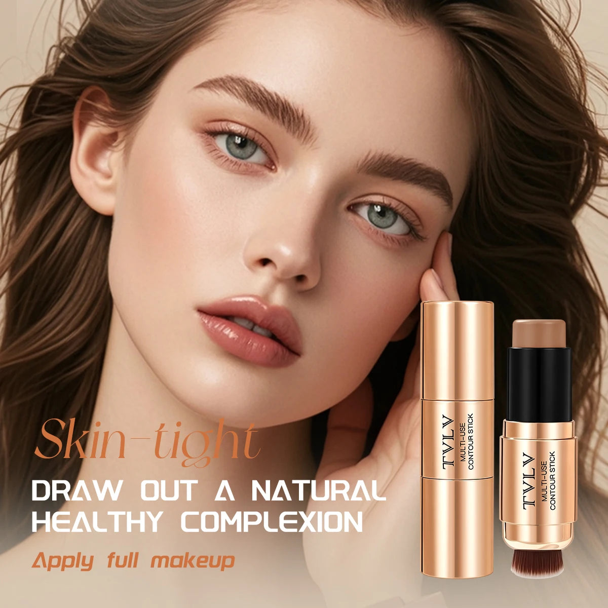 2-in-1 Contour Stick with Built-in Brush Waterproof Long Lasting Natural Face Shaping Bronzer Makeup