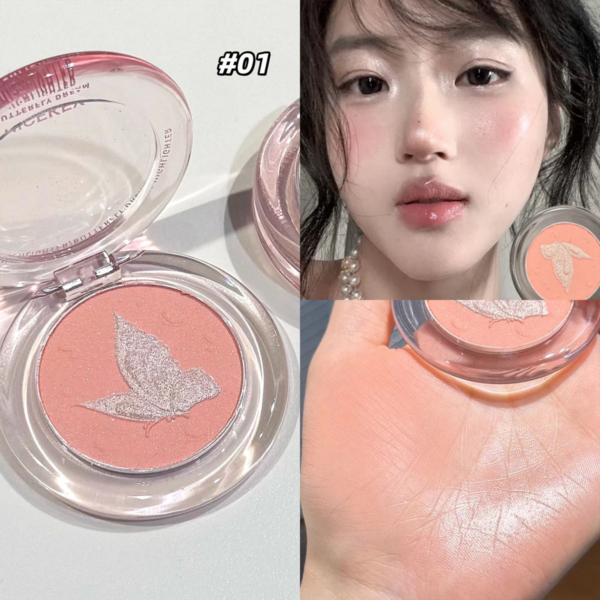 Butterfly Blush Highlighter Powder Makeup Shimmer Face Glow Palette Natural Radiant Cheek Blusher Lasting Cosmetics Highlighter