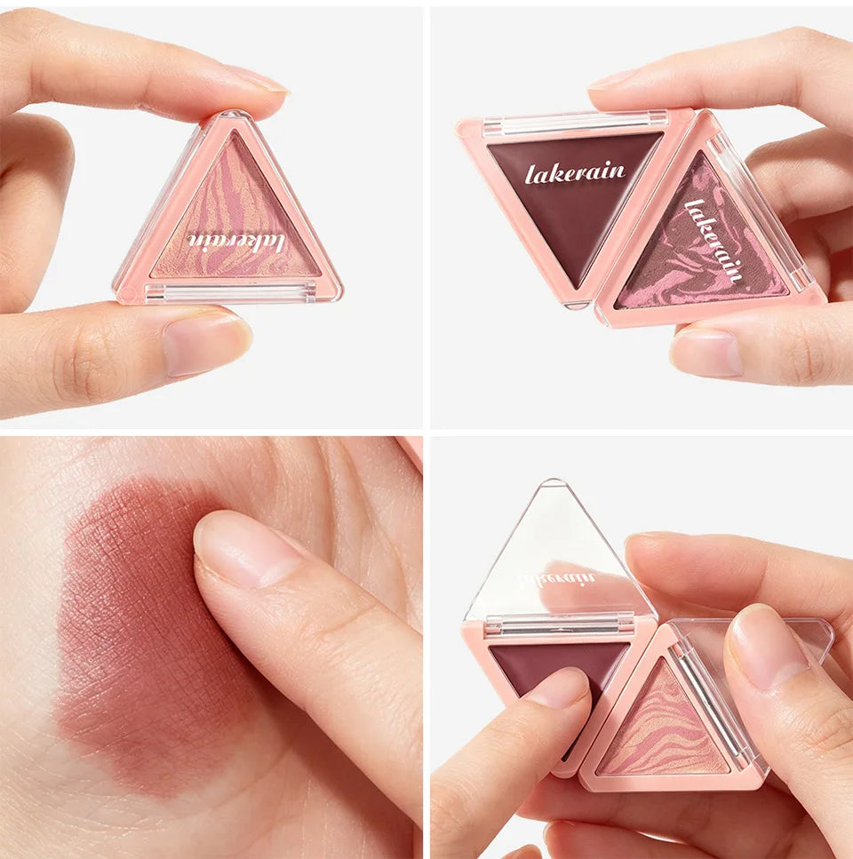 Dual Color Triangle Blush Palette, Matte & Shimmer Blendable Cheek Blush Powder, Long Lasting Natural Flush Face Blush Makeup - AliExpress 66