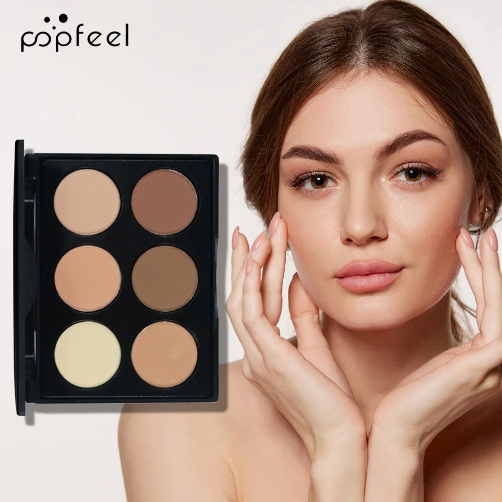 POPFEEL 6-Color Matte Contour Powder Nose Shadow Shading Brightening Setting Powder 3D Stereoscopic Face Makeup