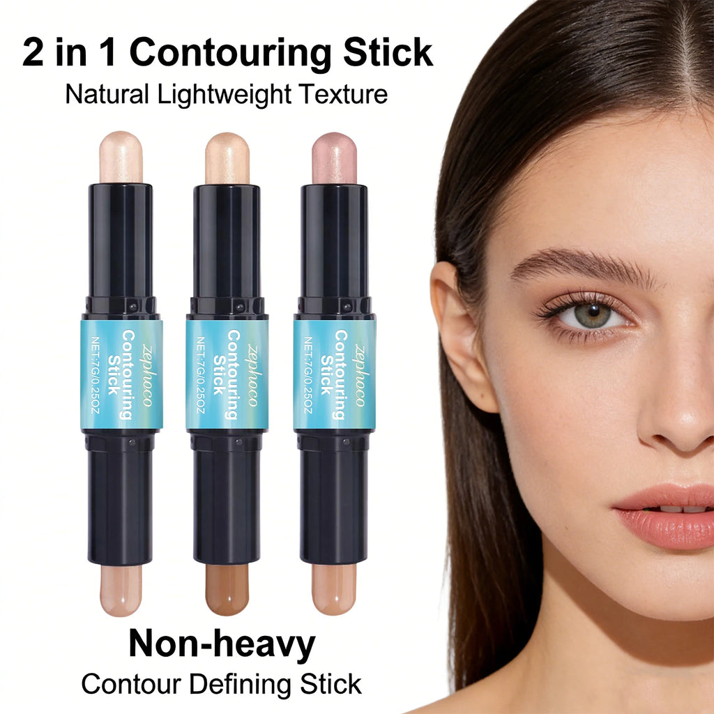 2 in 1 Contouring Stick Brighten and Plump Face Natural Contouring of Facial Contours Waterproof Long-Lasting Highlight Makeup