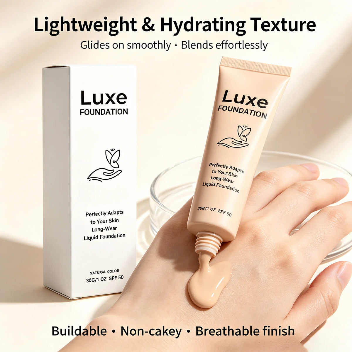 Luxe Foundation Color-Changing Liquid Foundation ¨C Smart Tone-Adaptive Base Makeup Natural Flawless Finish, Long-Wear & SPF50