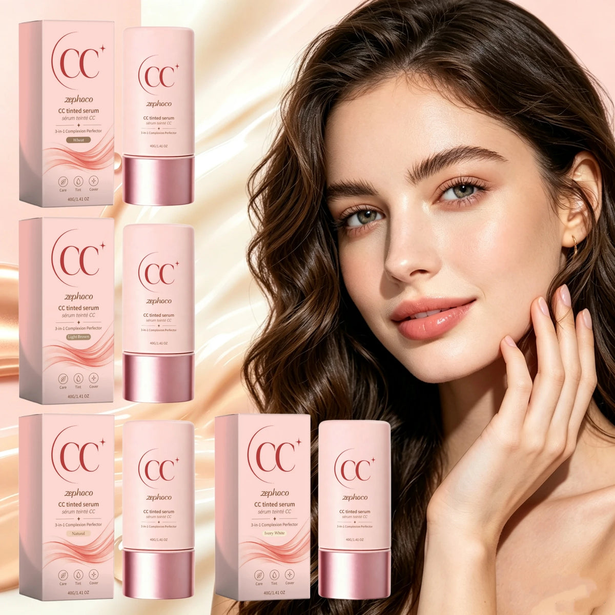 3-In-1 CC Tinted Serum Cream Even Skin Tone Natural Coverage Daily Beauty Cosmetic Product Lightweight Skin Balance Makeup Base
