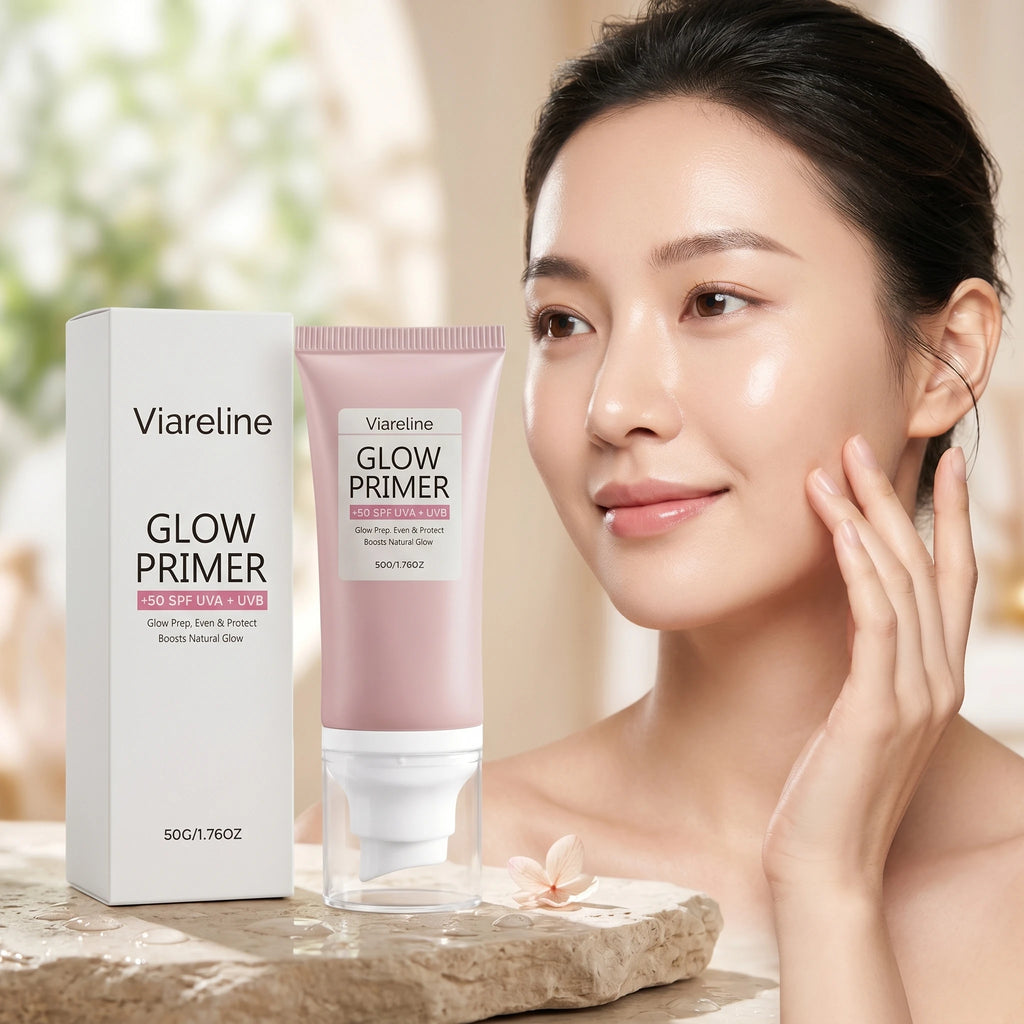 Viareline Glow Primer Makeup Base Spf 50 for Face Brightening Anti UV Protection Oil Control Nicotinamide Invisible Pore Primer