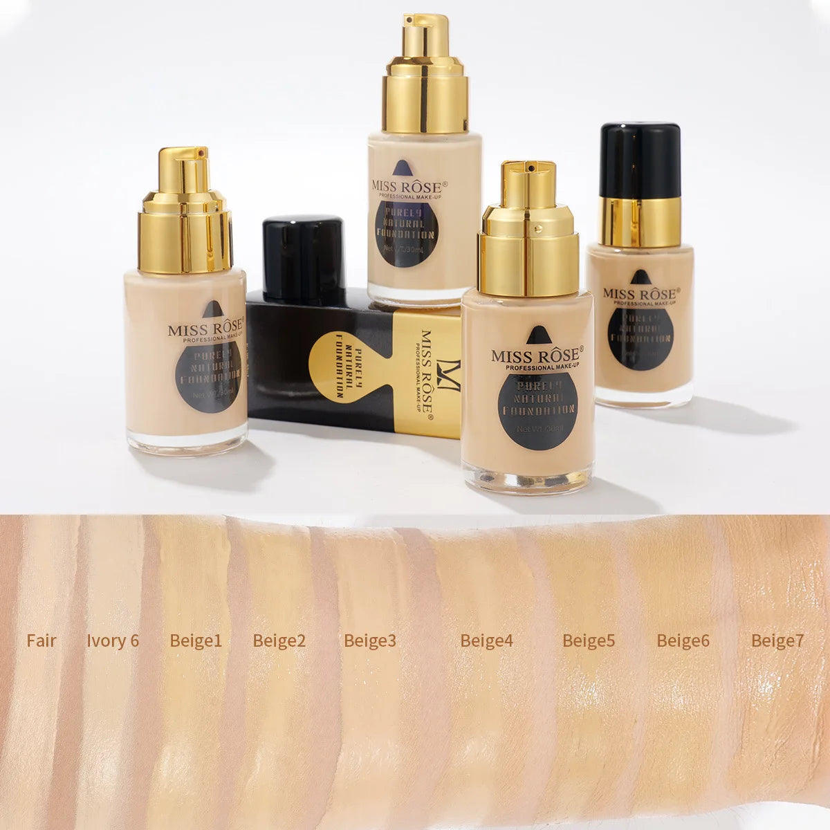 MISS ROSE 30ml Concealer Liquid Foundation Moisturizing Nourishing Lightweight Comfortable Wear Face Makeup Foundation Cream