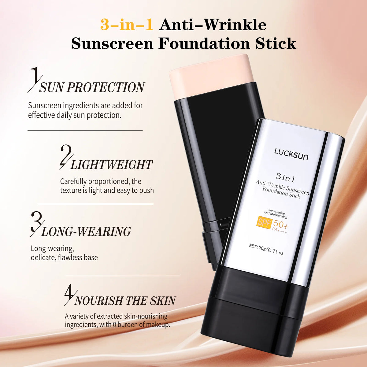 Concealing Foundation Stick 3 Colors with Built-In Brush - Cream Finish Lightweight Oil-control Long Lasting Waterproof Formula