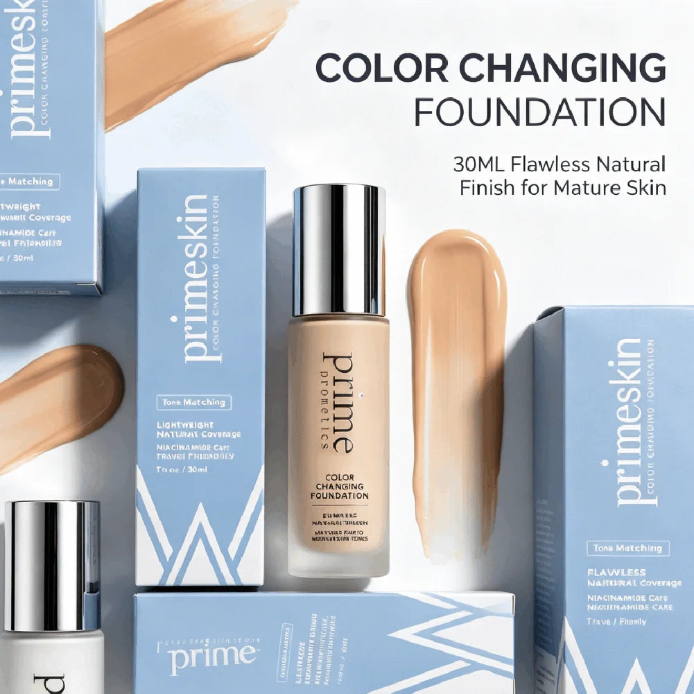 30ml Color Changing Foundation Soft Matte Long Lasting Hydrating Makeup Base Natural Flawless Coverage for Mature Skin
