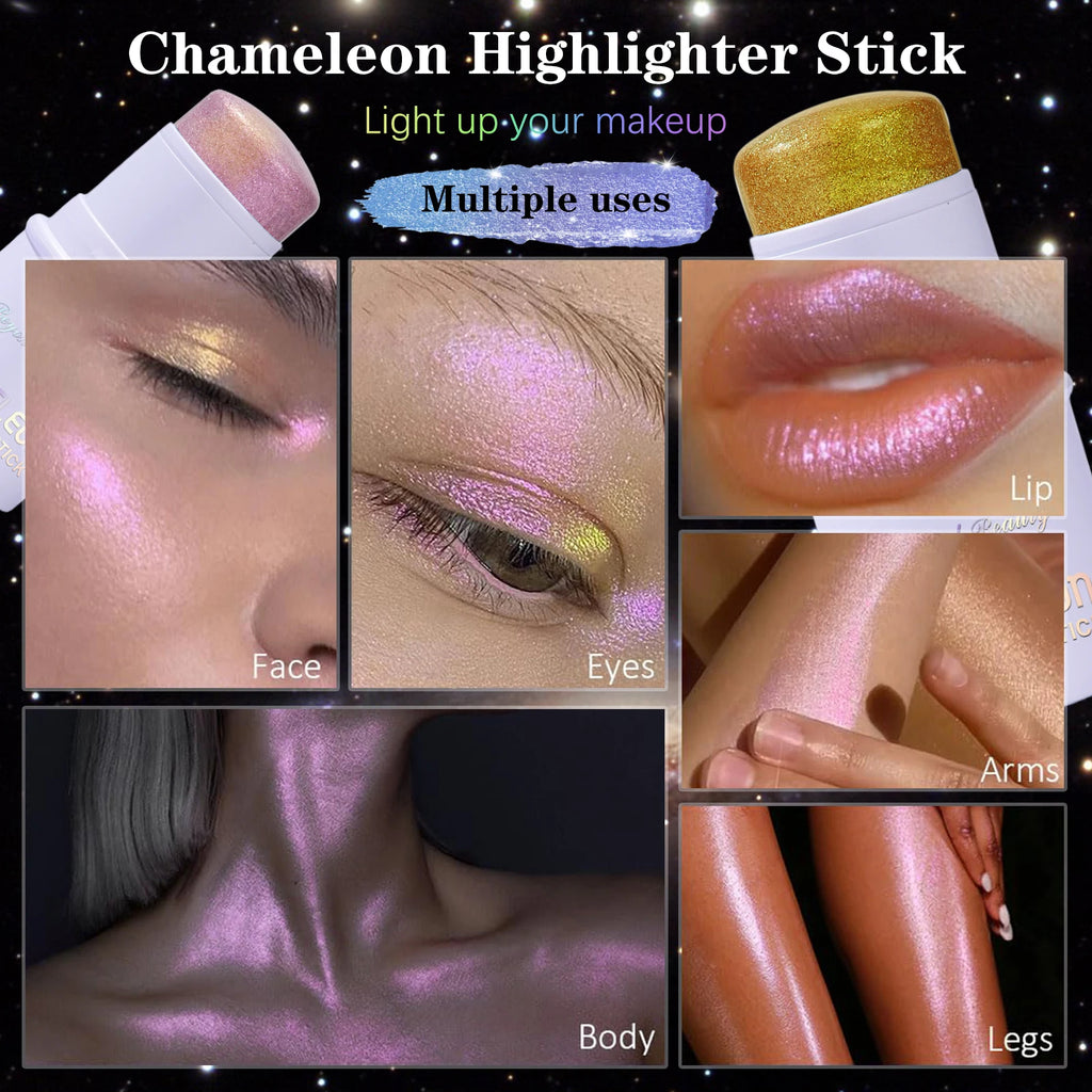 Chameleon Holographic Glitter Shimmer Stick,Makeup for Face and Body,Color Changing Under Light,Long Lasting Highly Pigmented - AliExpress 66