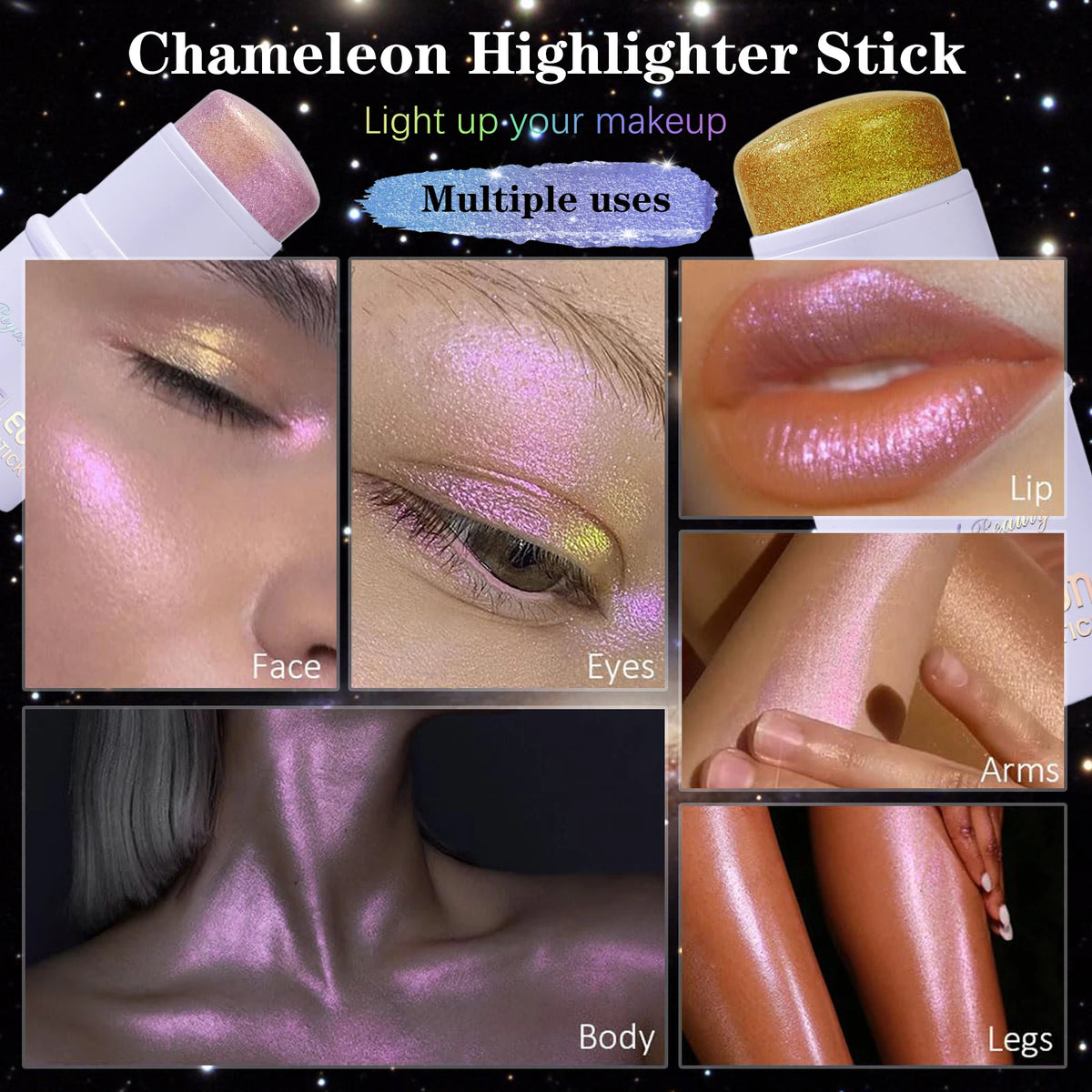 Chameleon Holographic Glitter Shimmer Stick,Makeup for Face and Body,Color Changing Under Light,Long Lasting Highly Pigmented - AliExpress 66