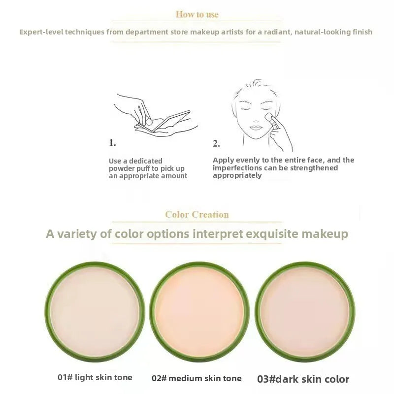 Aloe Essence Powder Compact, Lightweight Breathable Setting Powder Oil Control Concealer Long Lasting Matte Face Makeup Cosmetic