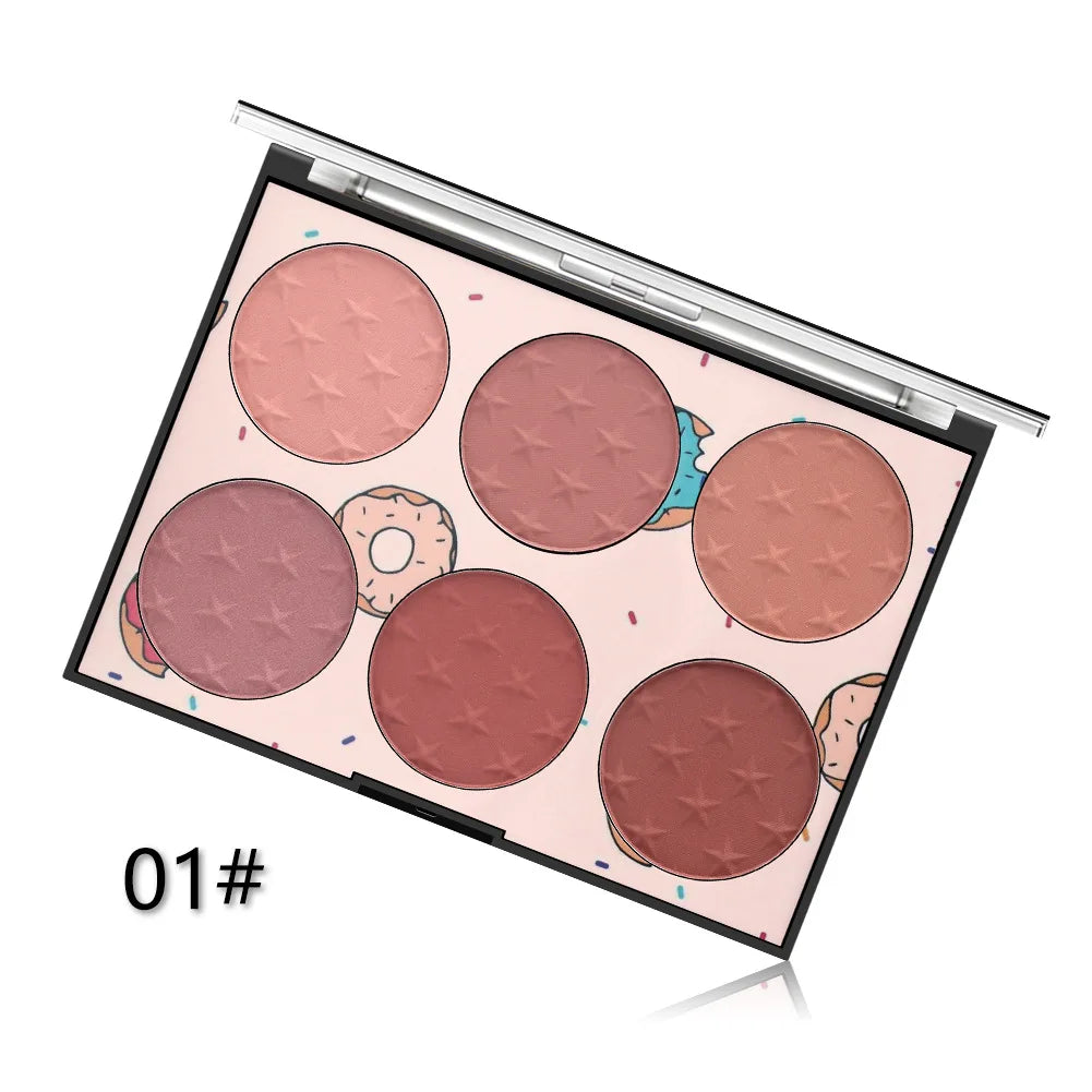 MISS ROSE 6 Color Blush Palette Natural Matte Rouge Multi-purpose Face Makeup for Blush & Contour Portable Daily Facial Cosmetic