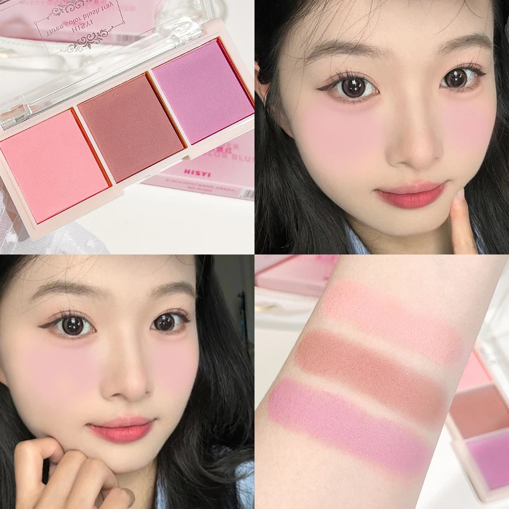 HISYI three-color blush matte natural nude makeup brightens the appearance and brightens the color. Three-color blush plate - AliExpress 66