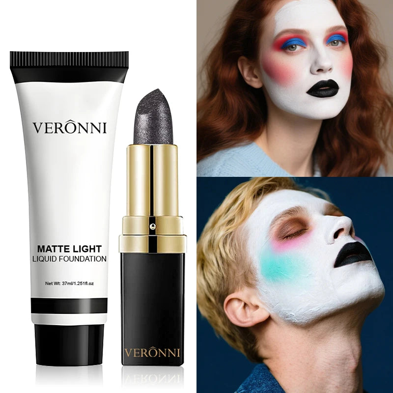 White Liquid Foundation,Full Coverage Face Foundation,Glitter Lipstick Long-Lasting Matte Concealer Makeup for COS Stage Makeup - AliExpress 66