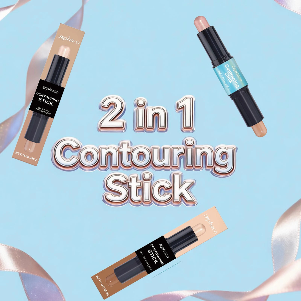 2 in 1 Contouring Stick Brighten and Plump Face Natural Contouring of Facial Contours Waterproof Long-Lasting Highlight Makeup