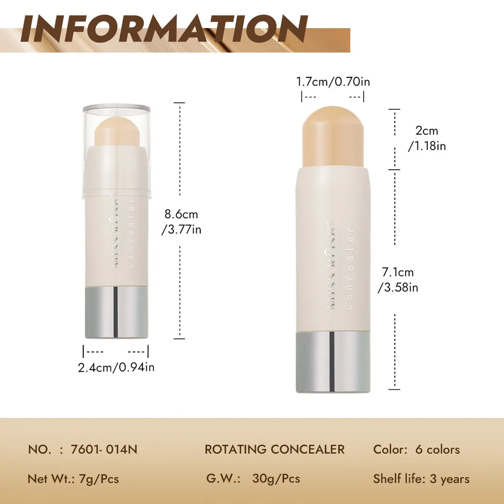 MISS ROSE Long Lasting Concealer Stick - Lightweight Full Coverage Brightening Skin Tone Facial Makeup Pen Cosmetics