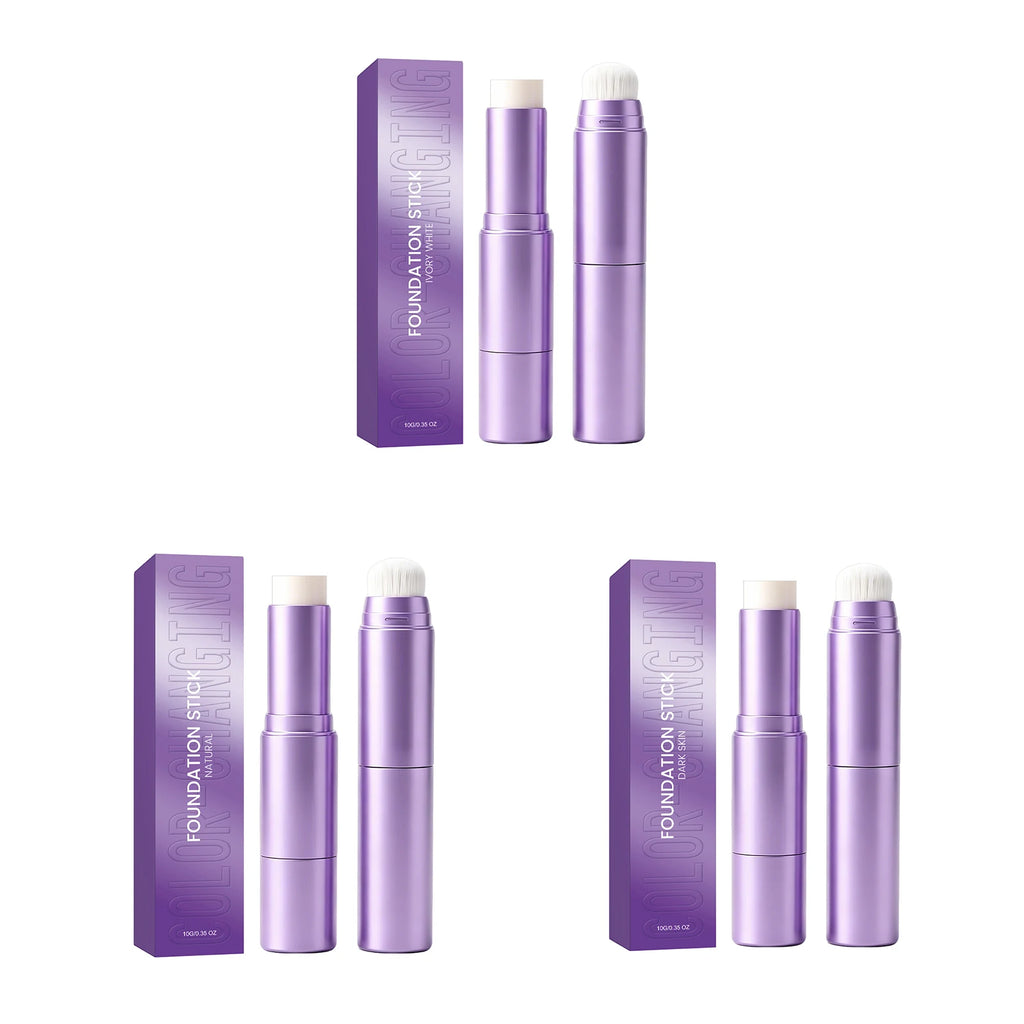 2 in 1 Color Changing Foundation Stick Dual Ended Brush Design Lightweight Natural Fit Skin Long Lasting Smooth Texture 10g