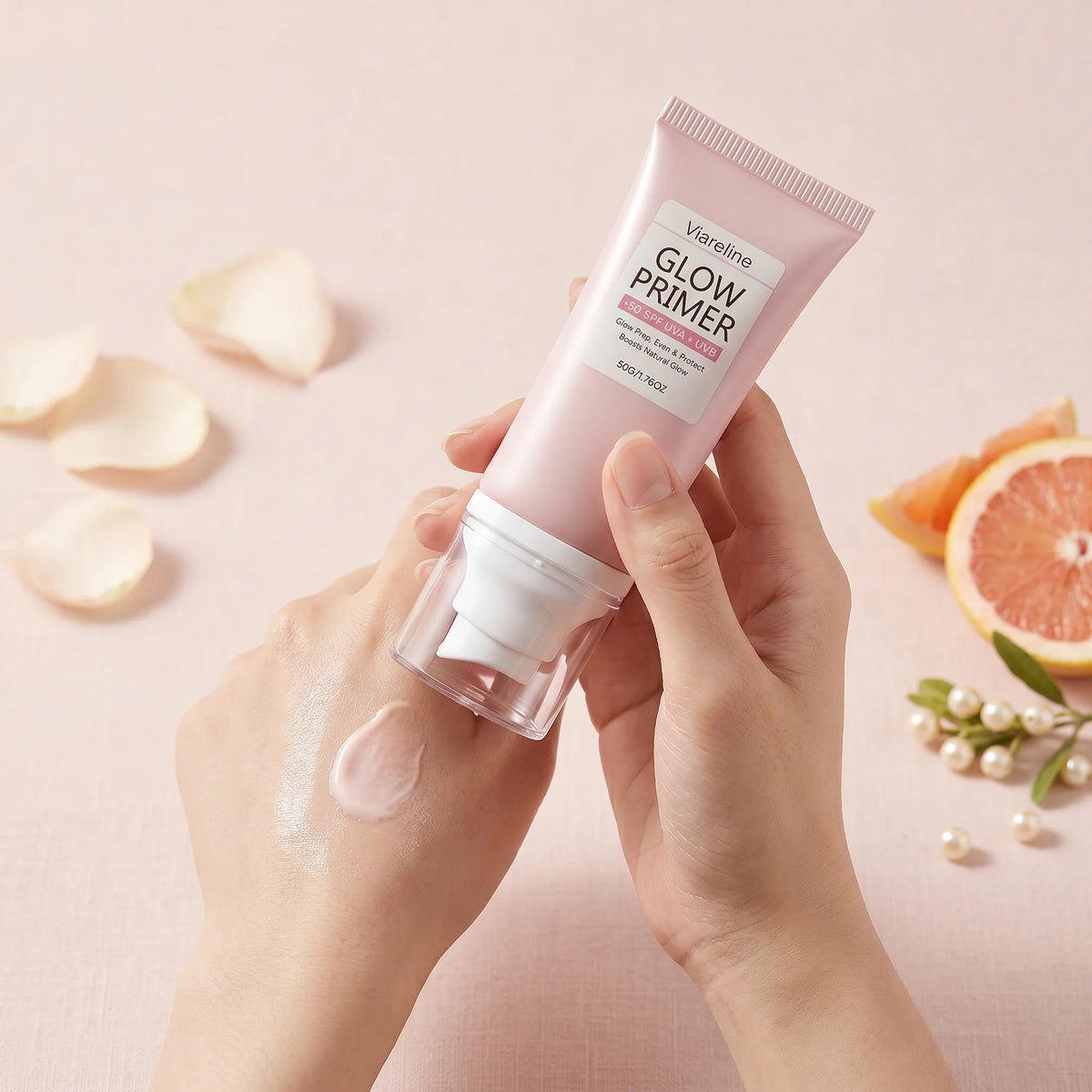 Viareline Glow Primer Makeup Base Spf 50 for Face Brightening Anti UV Protection Oil Control Nicotinamide Invisible Pore Primer