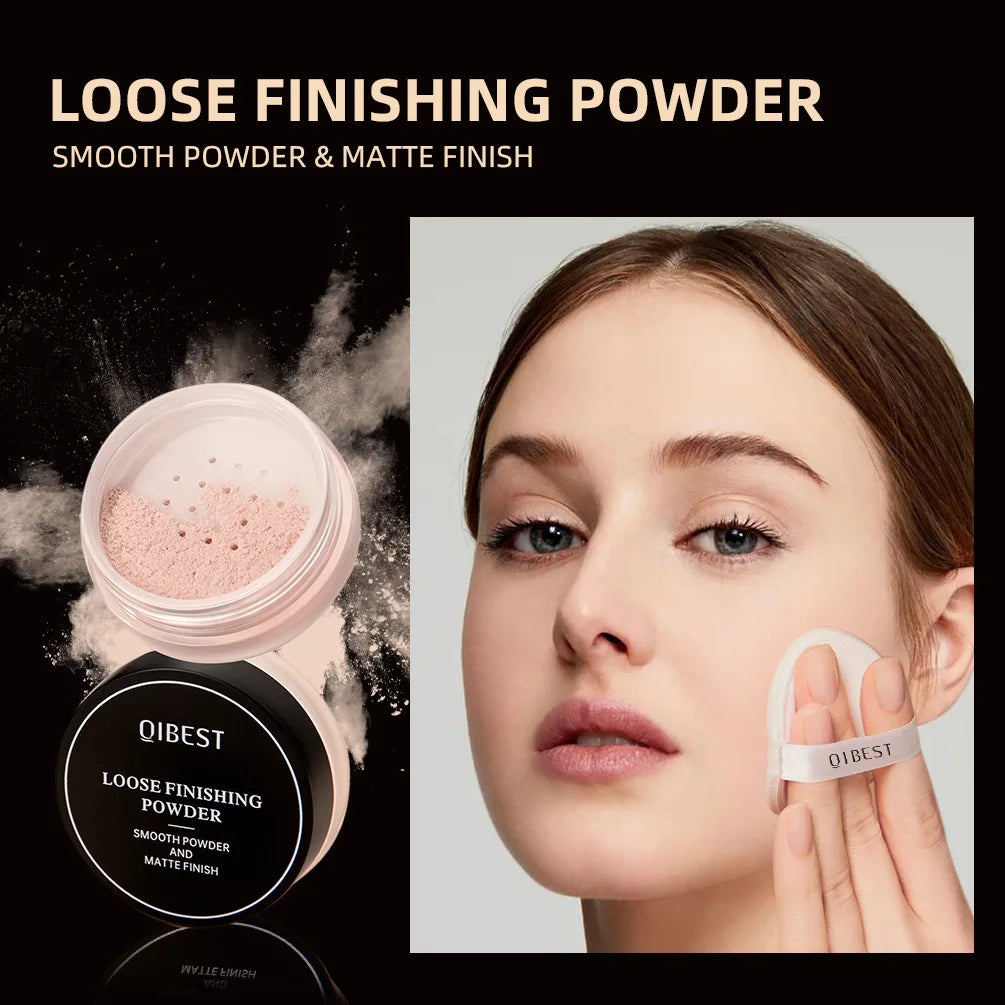 QIBEST Loose Powder Setting Powder Long Lasting Brightening Oil Control Full Coverage Smooth Natural Face Makeup Cosmetics