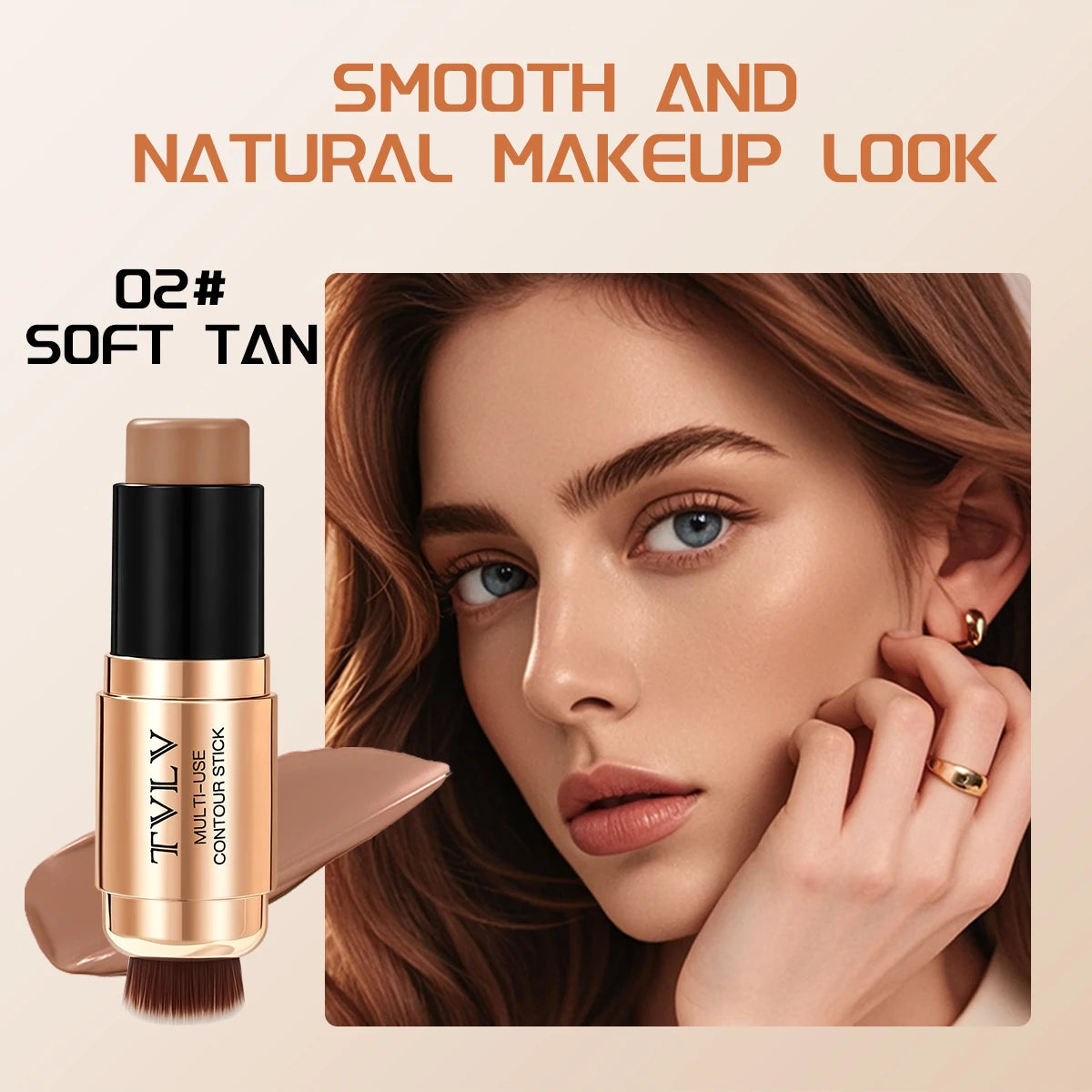 2-in-1 Contour Stick with Built-in Brush Waterproof Long Lasting Natural Face Shaping Bronzer Makeup
