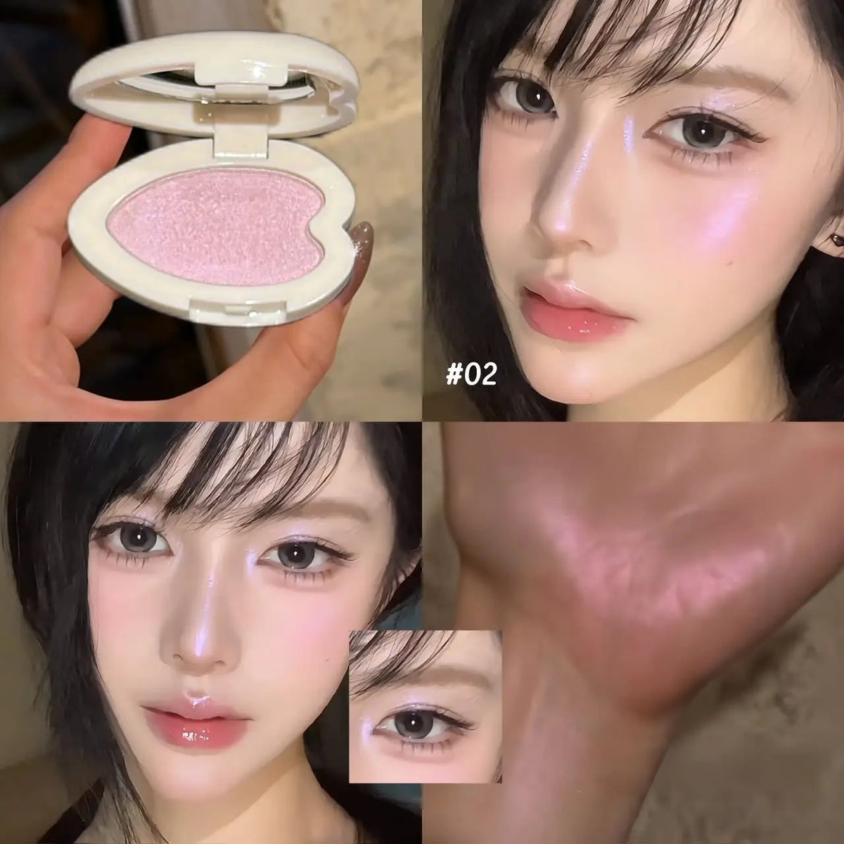 Heart Shape Highlighter Eyeshadow Palette Monochrome Pearl Shimmer Powder Pink Purple Gloss Fine Glitter Face Eye Makeup - AliExpress 66
