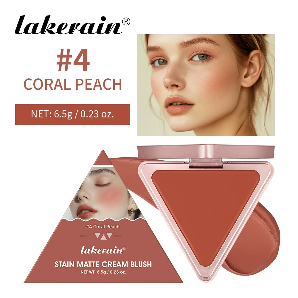 Lakerain Matte Cream Blusher Long-lasting Natural Makeup Triangle Box Design Oil-Resistant High Pigment Cream Blush Plate - AliExpress 66