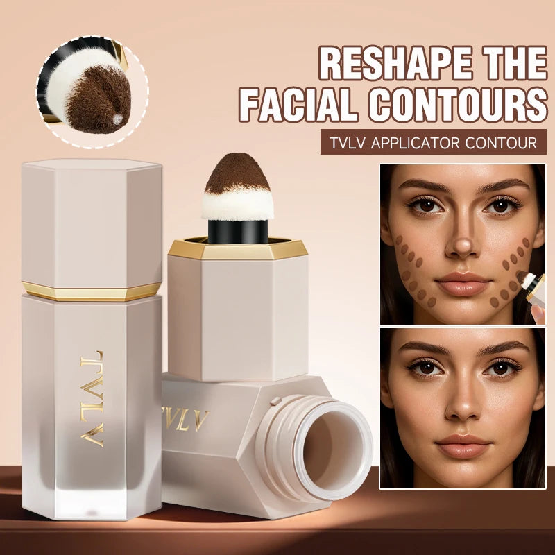 Tvlv Dual-Head Sponge Liquid Contour Stick Matte Natural 3D Sculpting Nose Shadow Side Shadow Cream for Beginners Easy Facial Contour Highlighting Concealer Contouring Liquid 4 Colors Available
